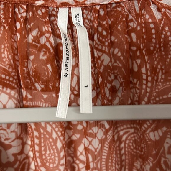 Anthropologie Midi Dress in Cream & Terracotta Color Size L - Picture 5 of 8